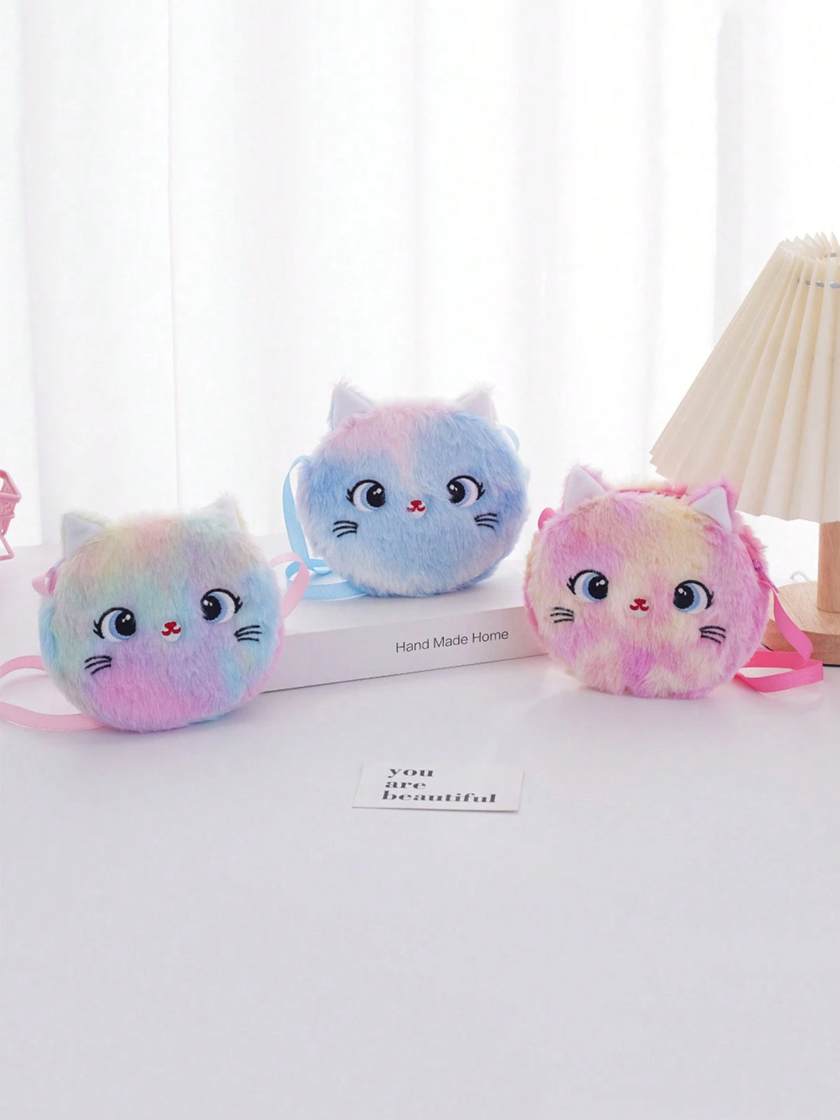 Kids Plush Cat Messenger Bag Coin Purse, Primary School Student Festival Gift Cartoon Bag