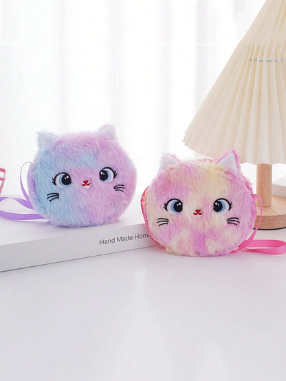 Kids Plush Cat Messenger Bag Coin Purse, Primary School Student Festival Gift Cartoon Bag