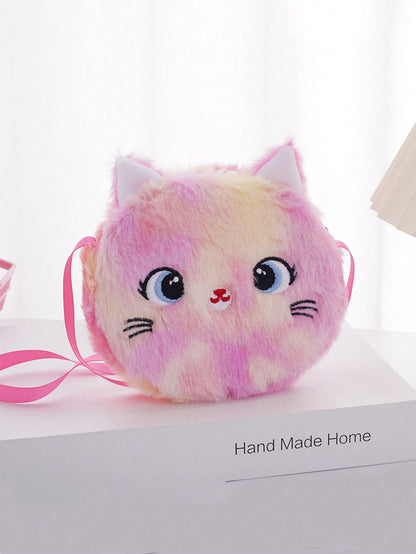 Kids Plush Cat Messenger Bag Coin Purse, Primary School Student Festival Gift Cartoon Bag