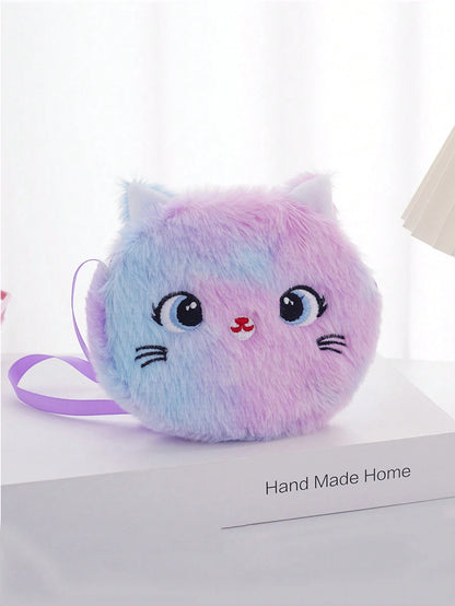 Kids Plush Cat Messenger Bag Coin Purse, Primary School Student Festival Gift Cartoon Bag