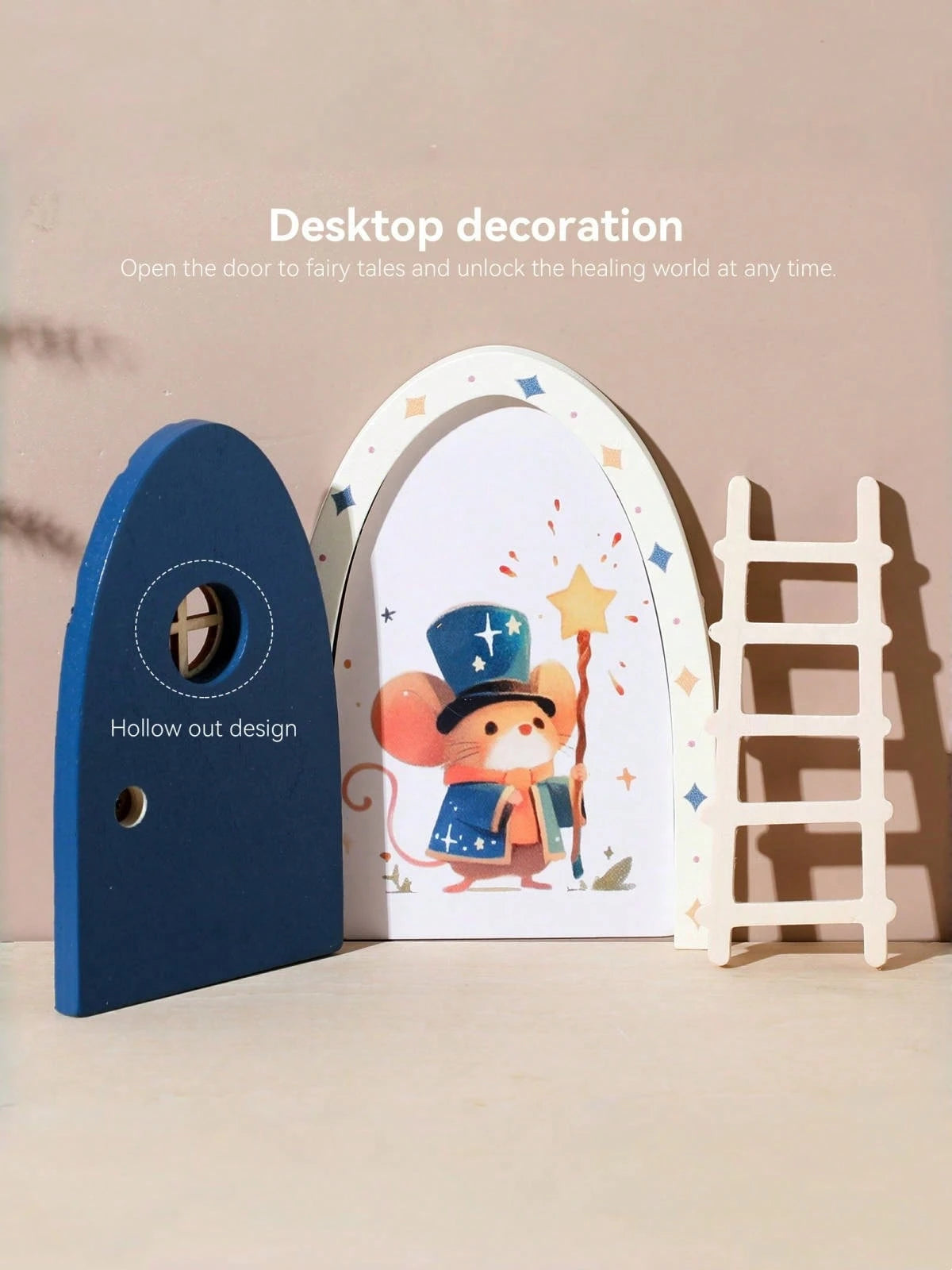 Kids Room Decor, Girls Bedroom Accessories, Nursery Decor, Wooden Cartoon Fairy Door, Mini Ladder Decor, Fairy Door Ornaments, Colorful Heart Fairy Door, Home Decor, Photo Prop, Christmas, Halloween