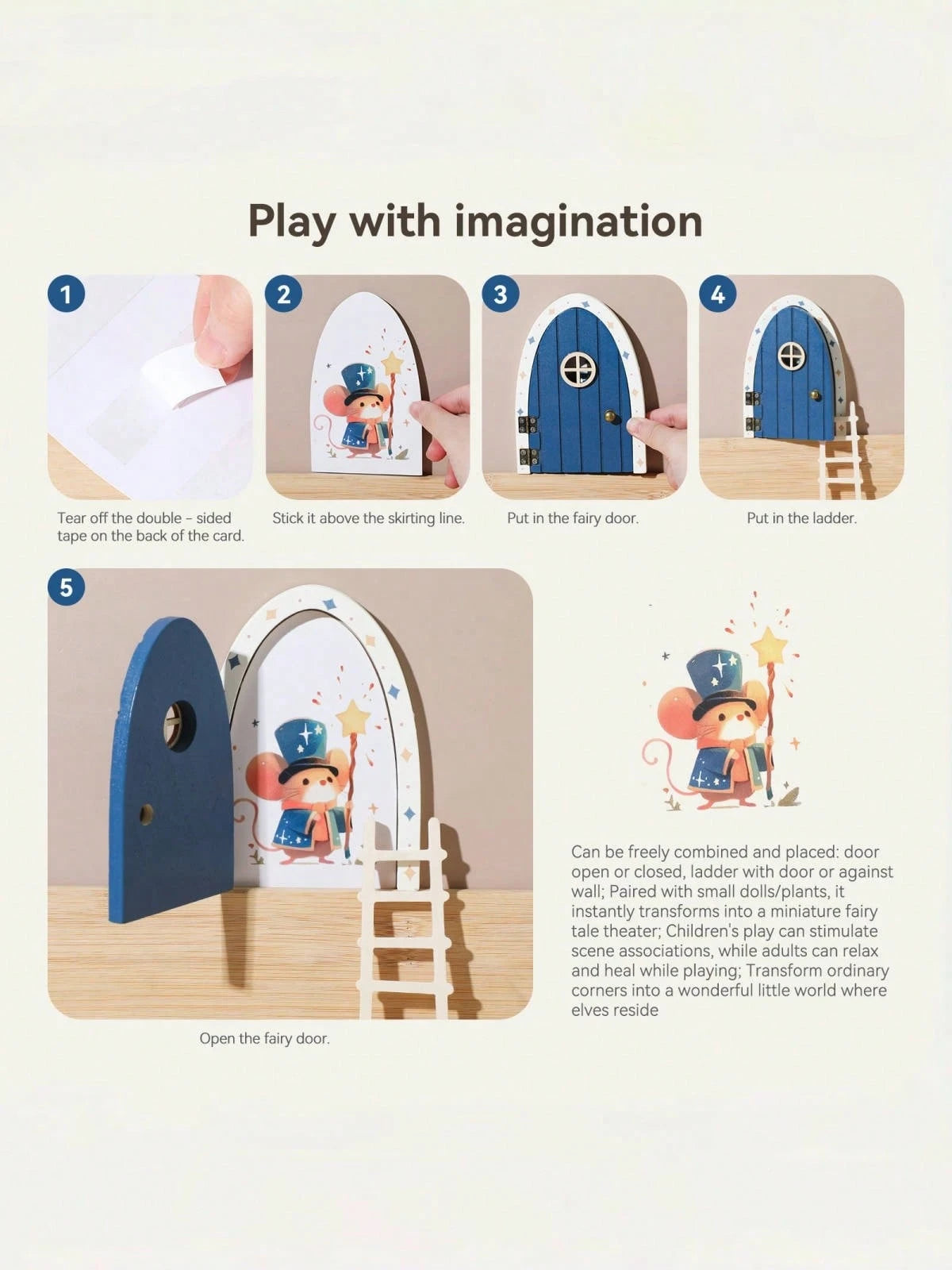 Kids Room Decor, Girls Bedroom Accessories, Nursery Decor, Wooden Cartoon Fairy Door, Mini Ladder Decor, Fairy Door Ornaments, Colorful Heart Fairy Door, Home Decor, Photo Prop, Christmas, Halloween
