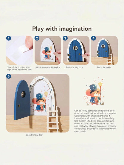 Kids Room Decor, Girls Bedroom Accessories, Nursery Decor, Wooden Cartoon Fairy Door, Mini Ladder Decor, Fairy Door Ornaments, Colorful Heart Fairy Door, Home Decor, Photo Prop, Christmas, Halloween