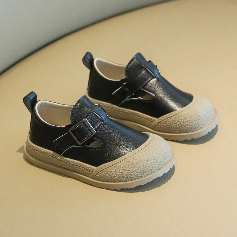Kids' Vintage Leather Shoes, Unisex Baby Double Buckle Soft Sole Slip-On Shoes, Toddler Colorblock Closed Toe Casual Shoes, Double Metal Buckle Hook And Loop Soft Leather Walking Shoes, Versatile Kind