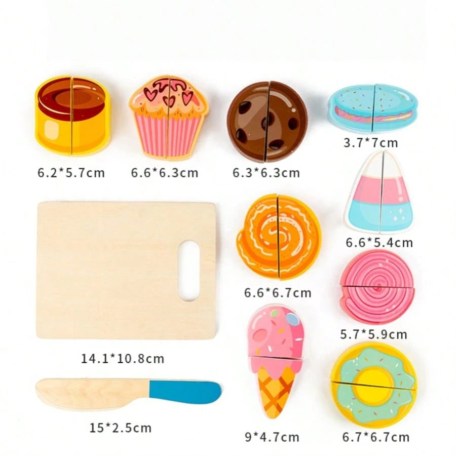 Kids Wooden Realistic Fruit Vegetable Dessert Cutting Play Set- Lifelike Educational Kitchen Accessories- Develop Hands-On Skills Learning Gift For Boys And Girls