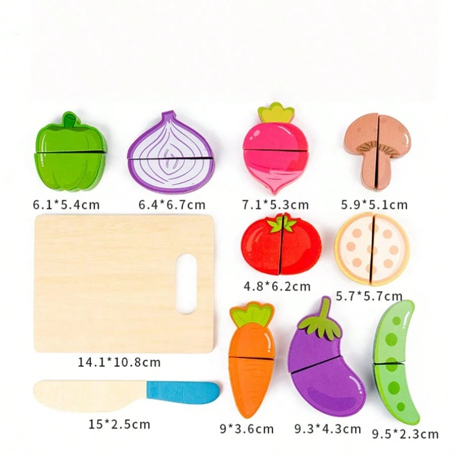 Kids Wooden Realistic Fruit Vegetable Dessert Cutting Play Set- Lifelike Educational Kitchen Accessories- Develop Hands-On Skills Learning Gift For Boys And Girls