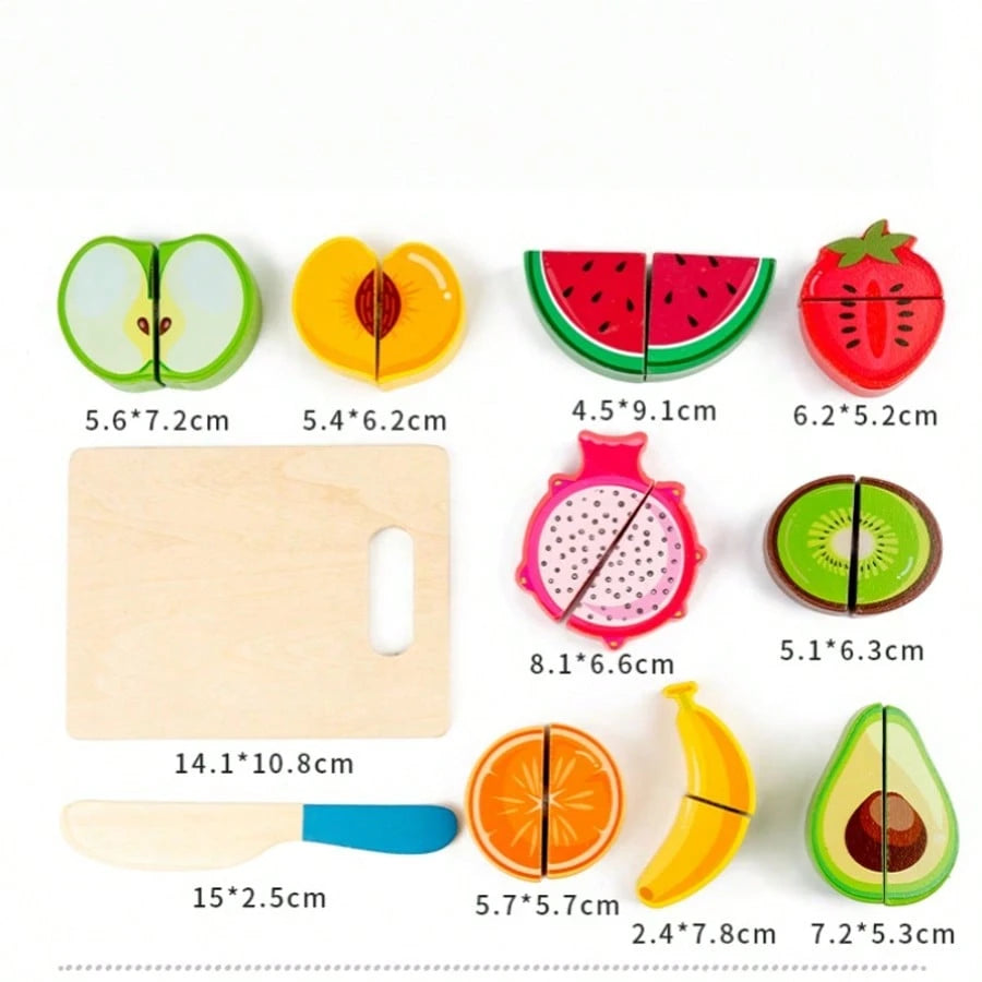 Kids Wooden Realistic Fruit Vegetable Dessert Cutting Play Set- Lifelike Educational Kitchen Accessories- Develop Hands-On Skills Learning Gift For Boys And Girls
