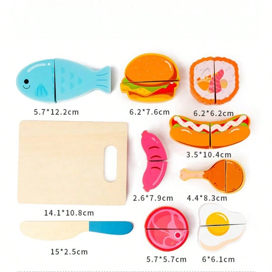Kids Wooden Realistic Fruit Vegetable Dessert Cutting Play Set- Lifelike Educational Kitchen Accessories- Develop Hands-On Skills Learning Gift For Boys And Girls
