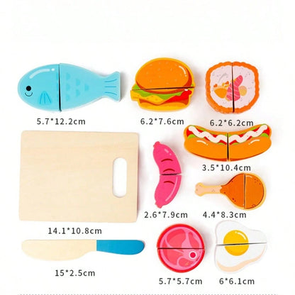 Kids Wooden Realistic Fruit Vegetable Dessert Cutting Play Set- Lifelike Educational Kitchen Accessories- Develop Hands-On Skills Learning Gift For Boys And Girls