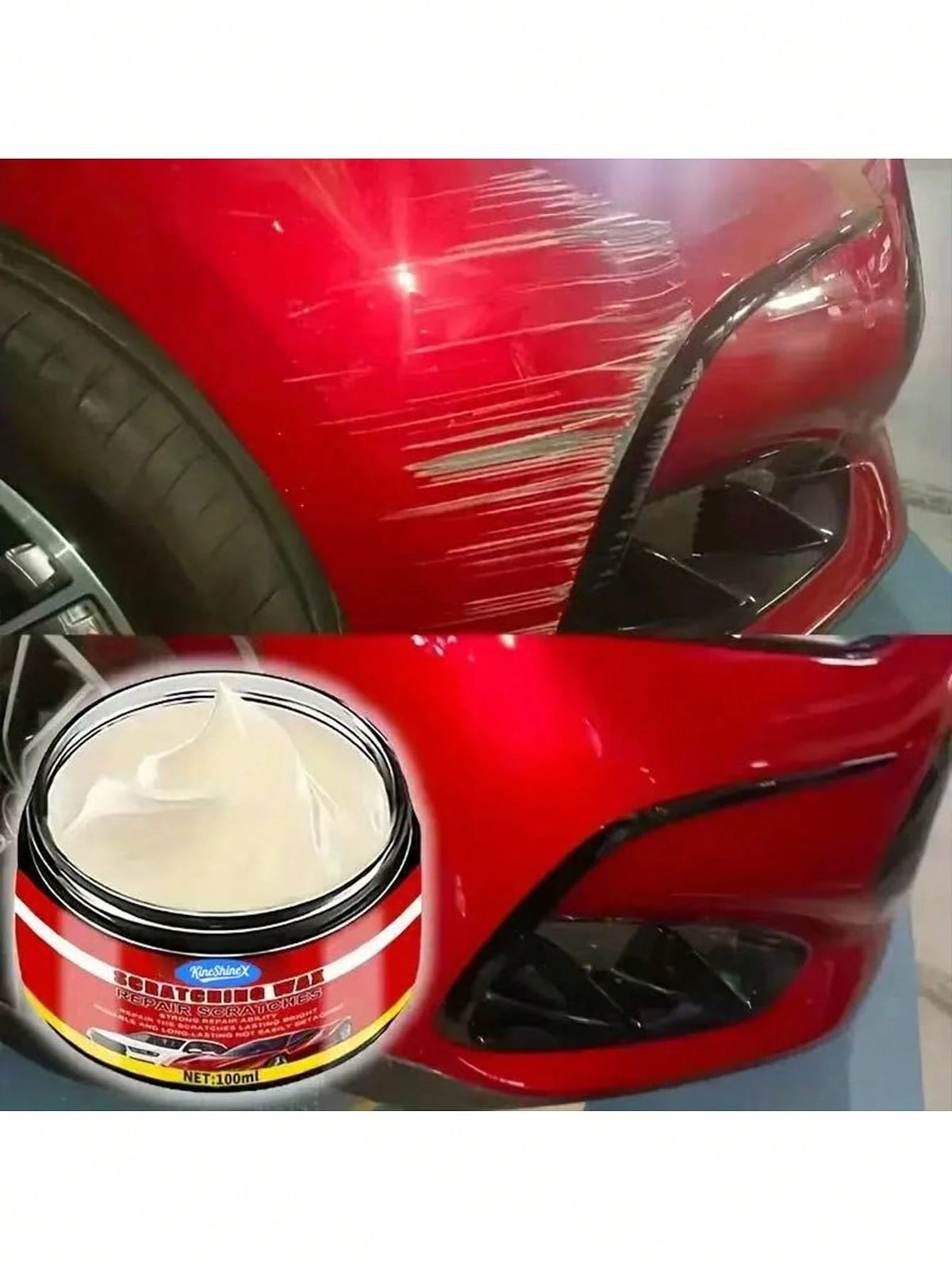 KineShineX Car Scratch Repair Paste, Car Wheel Rim Refurbishment Paste, Wear Mark Repair Paste, Plastic Trim Scratch Repair Polishing Paste, Car Accessories; Includes Car Cleaning Sponge