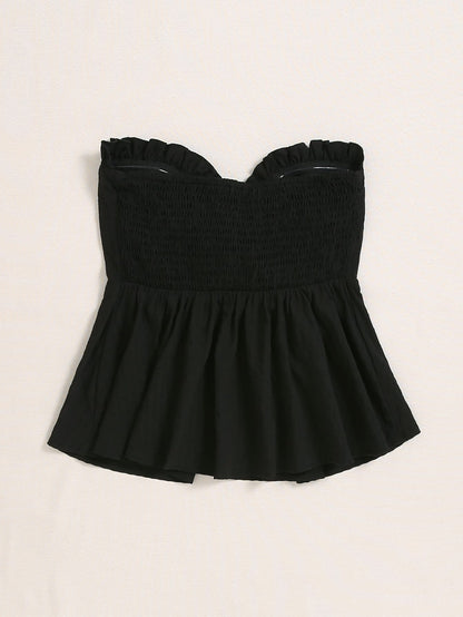 Knot Bust Frill Trim Shirred Back Tube Top