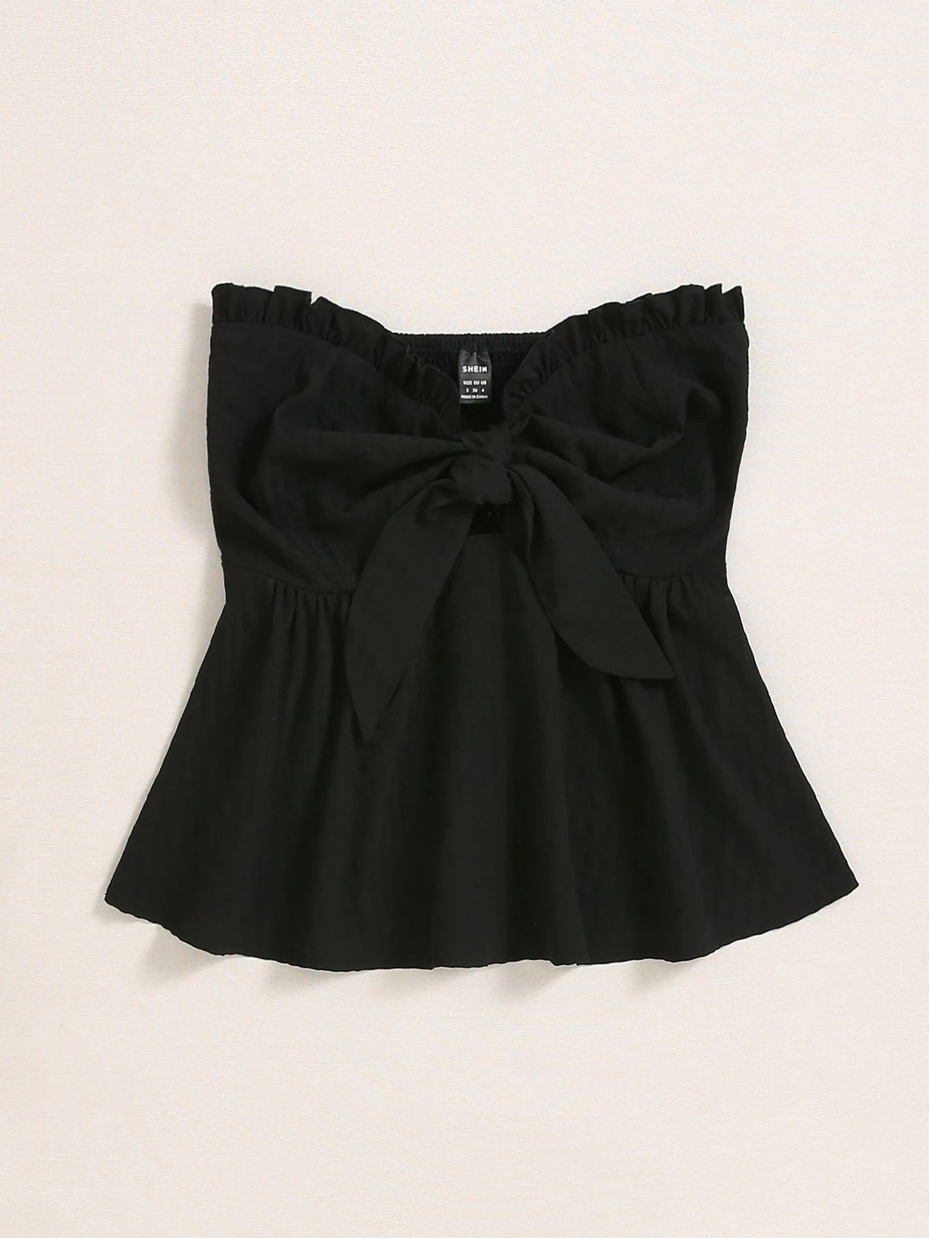 Knot Bust Frill Trim Shirred Back Tube Top