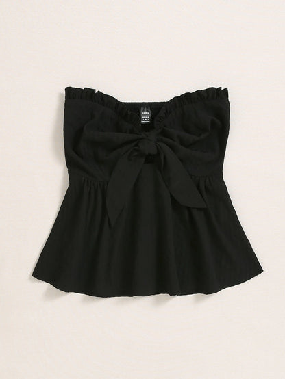 Knot Bust Frill Trim Shirred Back Tube Top