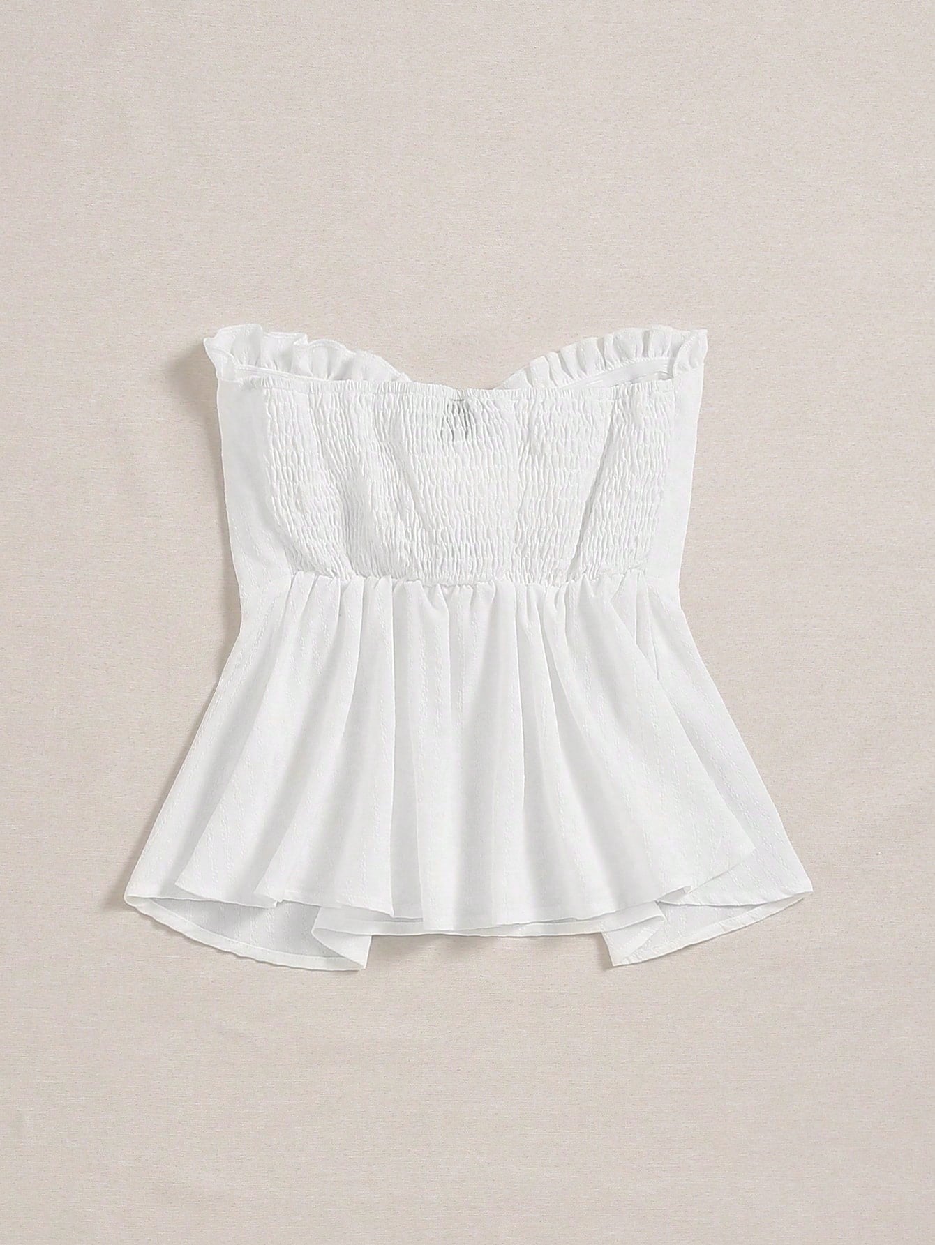 Knot Bust Frill Trim Shirred Back Tube Top
