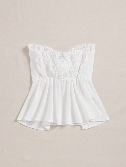 Knot Bust Frill Trim Shirred Back Tube Top