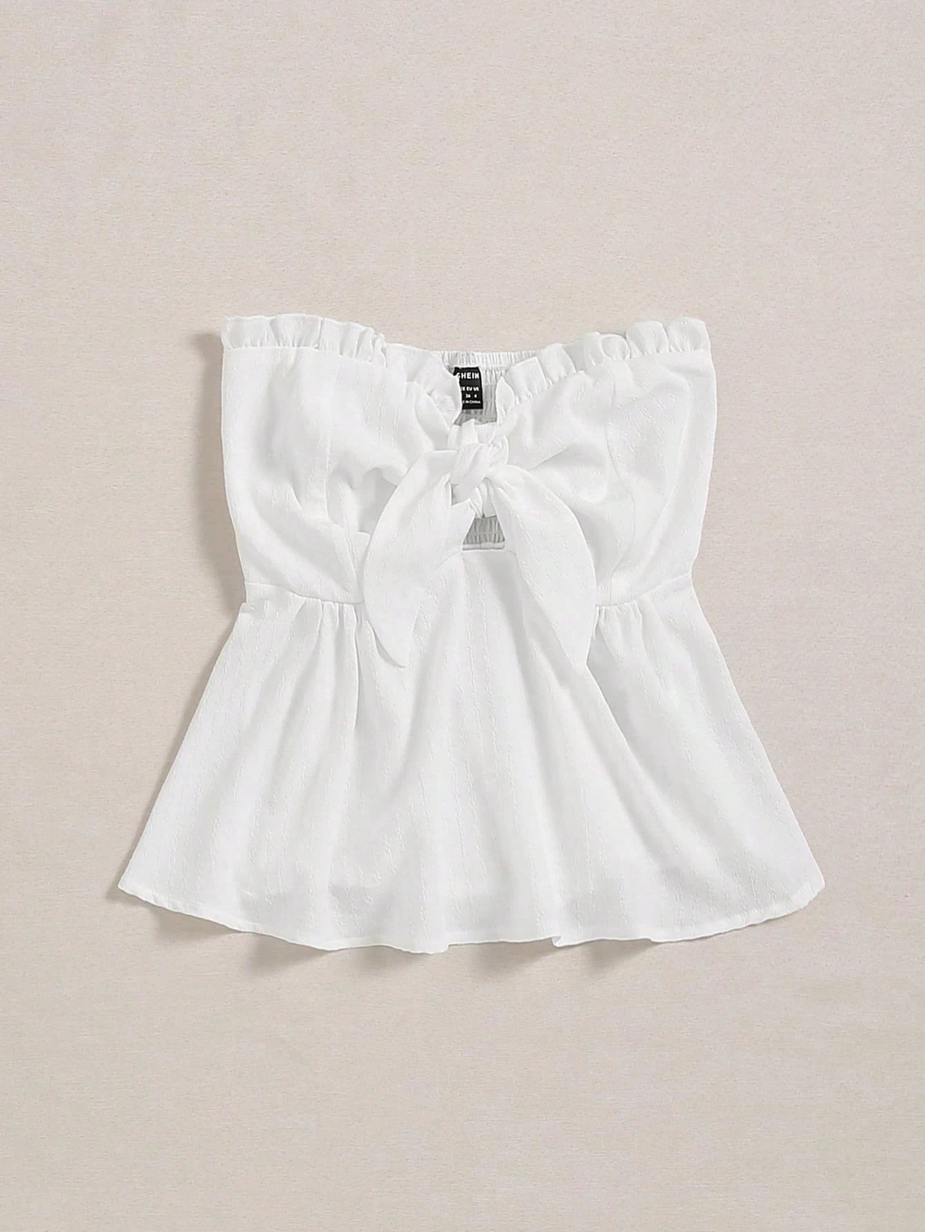Knot Bust Frill Trim Shirred Back Tube Top
