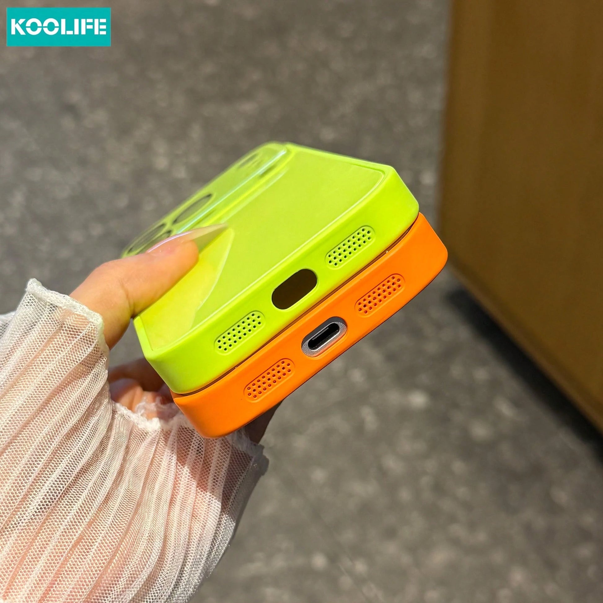 Koolife 1pc Fluorescent Green Glossy Glass Phone Case Luxury Anti-Drop Hard Protective Shell Full Camera Protection For Phone18pro/18pro Max/17/17pro/17promax/16/15/14/13/12/11