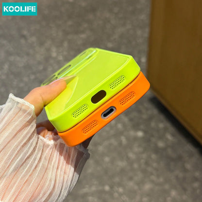 Koolife 1pc Fluorescent Green Glossy Glass Phone Case Luxury Anti-Drop Hard Protective Shell Full Camera Protection For Phone18pro/18pro Max/17/17pro/17promax/16/15/14/13/12/11