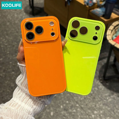 Koolife 1pc Fluorescent Green Glossy Glass Phone Case Luxury Anti-Drop Hard Protective Shell Full Camera Protection For Phone18pro/18pro Max/17/17pro/17promax/16/15/14/13/12/11