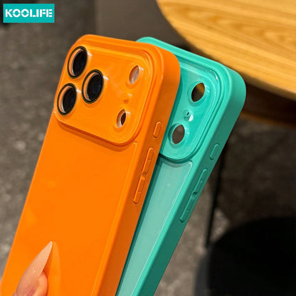 Koolife 1pc Fluorescent Green Glossy Glass Phone Case Luxury Anti-Drop Hard Protective Shell Full Camera Protection For Phone18pro/18pro Max/17/17pro/17promax/16/15/14/13/12/11