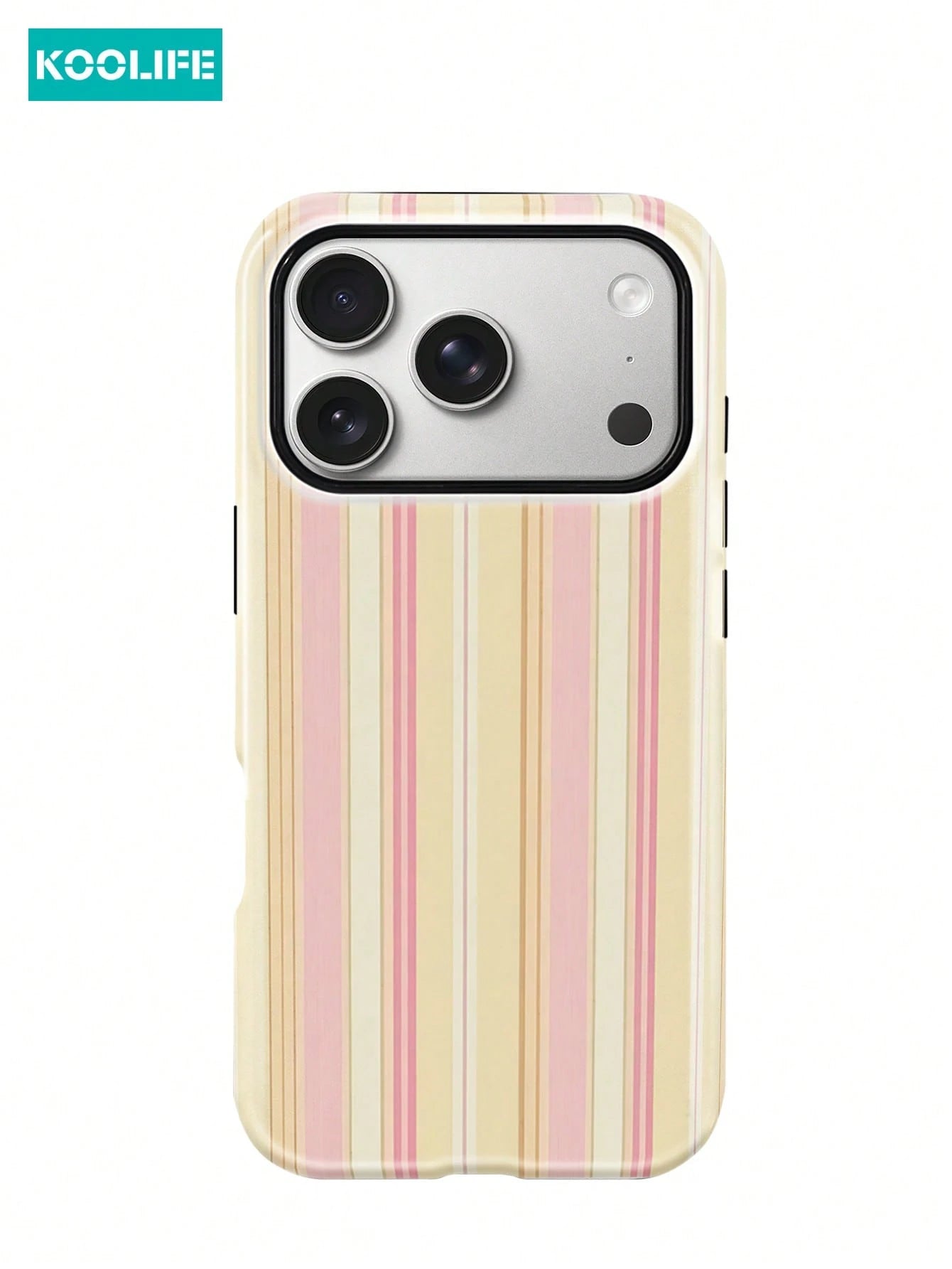 Koolife 1pc Pink And Yellow Striped Phone Case, 2-In-1 Phone Case, PC+TPU Material, Glossy Hard Shell, Soft Multi-Striped Anti-Scratch Anti-Drop Outer Shell, Compatible With Apple 17/17pro/17promax/17