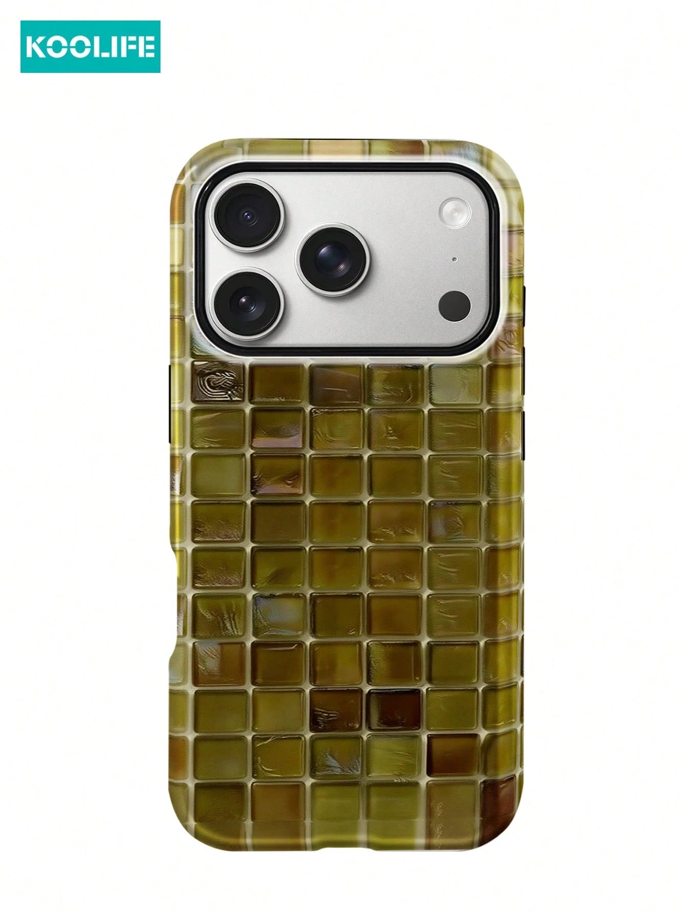 Koolife 1pc Purple Colorful Mosaic Grid Phone Case, 2-In-1 Phone Case, PC+TPU Material, Glossy Hard Shell, Shiny Tile Pattern Scratch-Resistant Anti-Drop Protective Cover, For Phone18pro/18pro Max/17