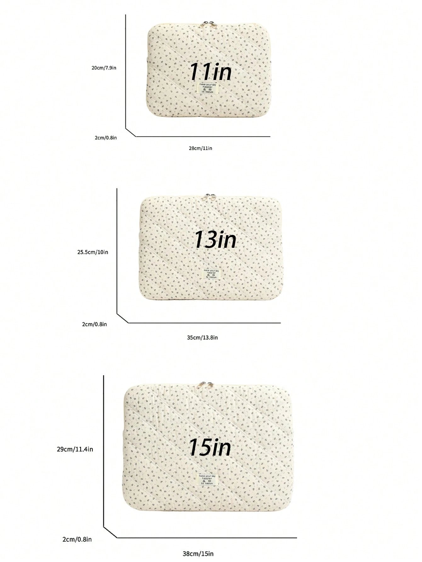 Korean Style Floral Quilted Laptop Sleeve, Multi-Size Shock-Resistant Inner Bag, Made Of Soft Quilted Fabric, Fresh & Minimalist, Double Zipper Opening With Thick Cushion Layer, Can Store Laptop, Tabl