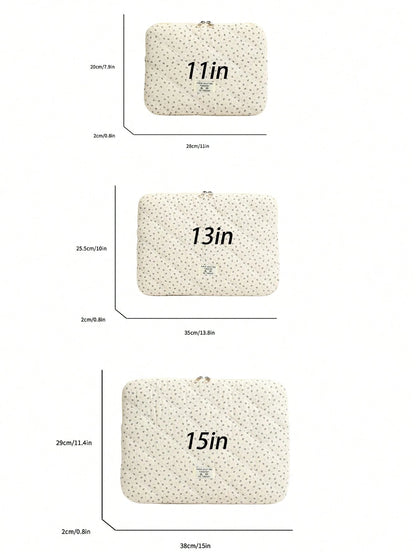 Korean Style Floral Quilted Laptop Sleeve, Multi-Size Shock-Resistant Inner Bag, Made Of Soft Quilted Fabric, Fresh & Minimalist, Double Zipper Opening With Thick Cushion Layer, Can Store Laptop, Tabl