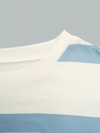 Korean Young Casual Loose Striped Short Sleeve Top, Spring Summer