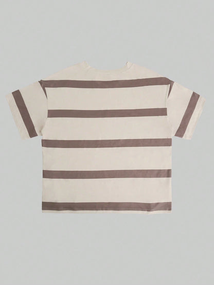 Korean Young Casual Loose Striped Short Sleeve Top, Spring Summer