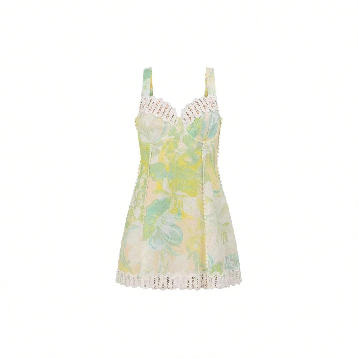 KZKZWK Abstract Print Corset Dress, Sweetheart Neck With Lace Trim, A-Line Flowy Mini Dress For Summer & Resort Wear