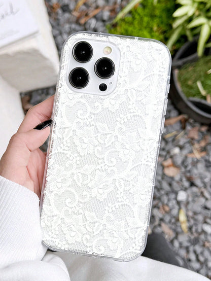 Lace Element White Fashion Soft Shockproof 1pc Anti-Slip Airbag Phone Case Compatible With IPhone 11/12/13/14/15/16 Pro Max Wedding Gift Party Birthday Anniversary