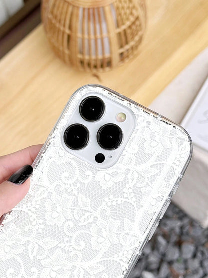Lace Element White Fashion Soft Shockproof 1pc Anti-Slip Airbag Phone Case Compatible With IPhone 11/12/13/14/15/16 Pro Max Wedding Gift Party Birthday Anniversary