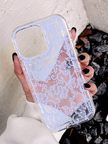 Lace Element White Fashion Soft Shockproof 1pc Anti-Slip Airbag Phone Case Compatible With IPhone 11/12/13/14/15/16 Pro Max Wedding Gift Party Birthday Anniversary