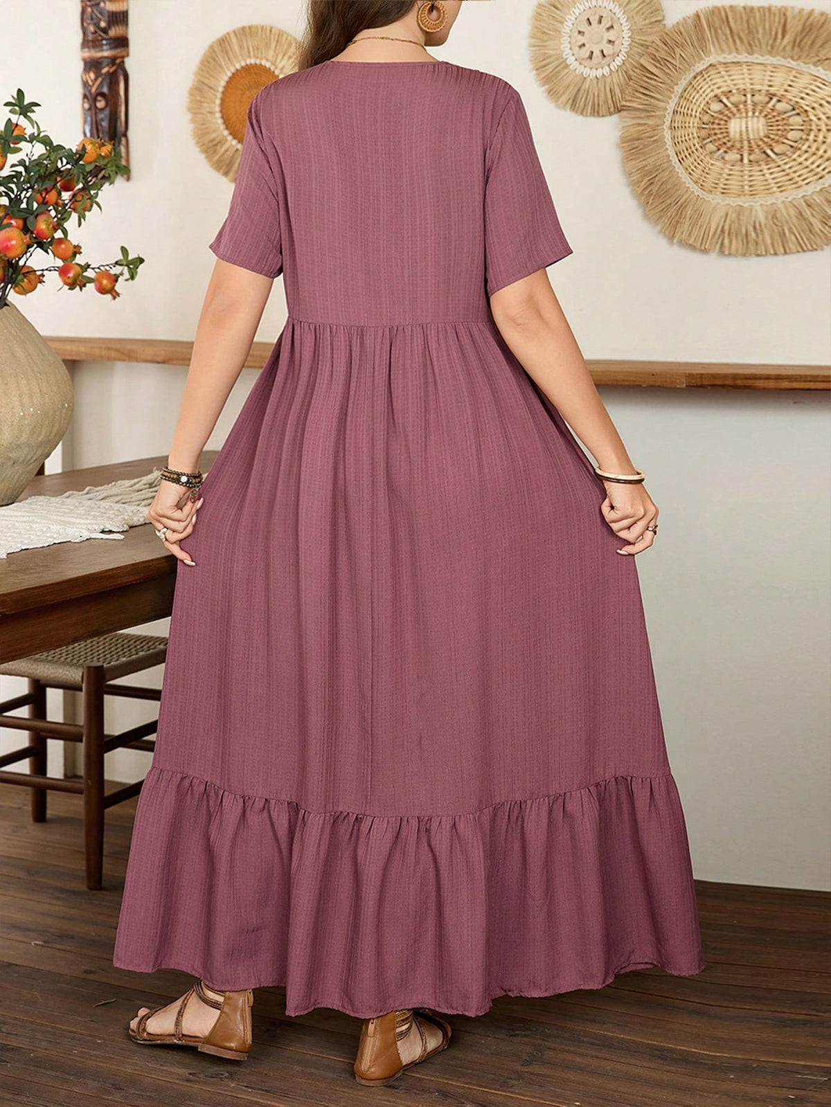 Lacomfia Women's Short Sleeve Solid Color Lace Patchwork A-Line Casual Elegant Commuter Dress