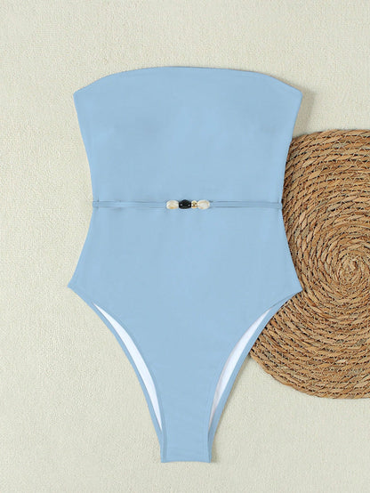 Ladies' French White Strapless Bikini, Waist Cinching And Slimming, Beach Vacation Swimsuit, Summer Spring 2026