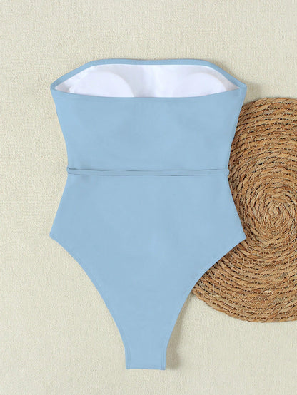 Ladies' French White Strapless Bikini, Waist Cinching And Slimming, Beach Vacation Swimsuit, Summer Spring 2026