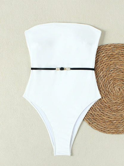Ladies' French White Strapless Bikini, Waist Cinching And Slimming, Beach Vacation Swimsuit, Summer Spring 2026