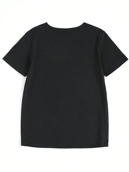 Ladies' Short Sleeve-Shirt Featuring Witch Letter QL20250220040, Summer- Relaxed Fit, A, Seasonal Apparel, Everyday Wear, Stylish, Soft Material, Breathable Fabric, Women'S Tee, Halloween