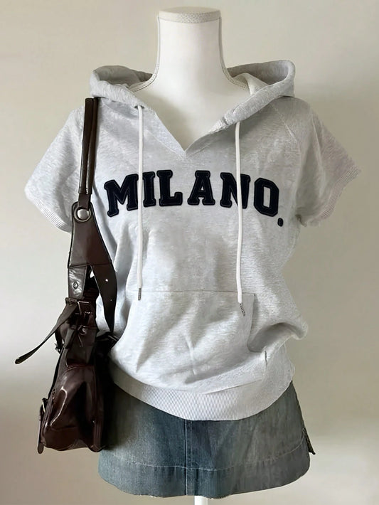 Lalippa Women's Casual Letter Print Hooded T-Shirt, Summer