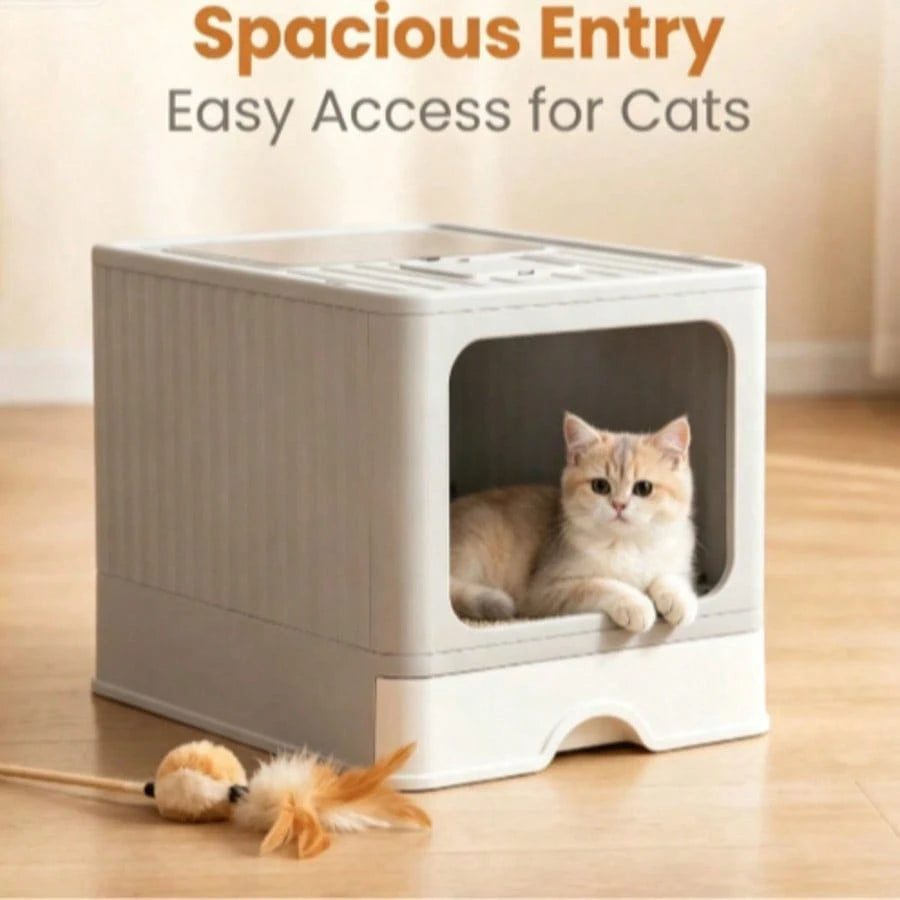 Large Capacity Hidden Drawer Kitty Litter Pan Easy Clean For Indoor Cats