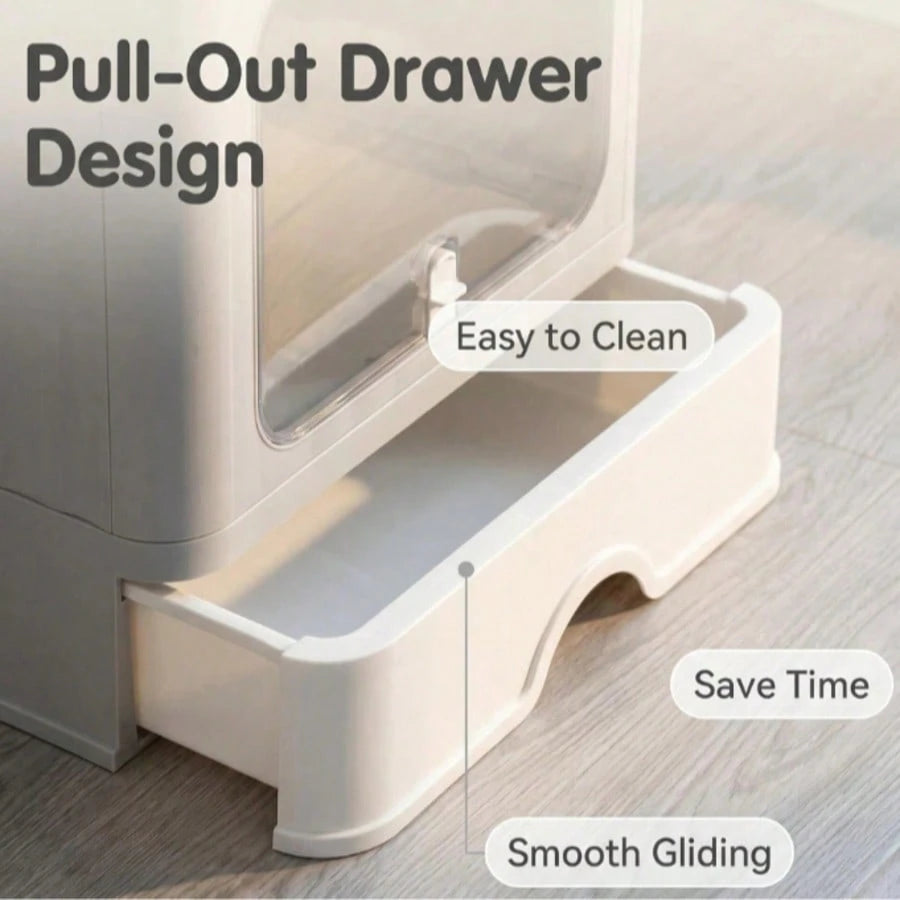 Large Capacity Hidden Drawer Kitty Litter Pan Easy Clean For Indoor Cats