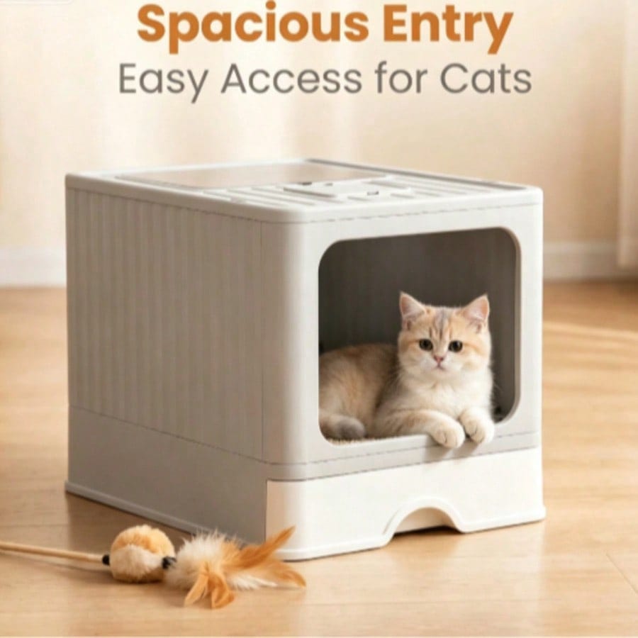 Large Capacity Hidden Drawer Kitty Litter Pan Easy Clean For Indoor Cats