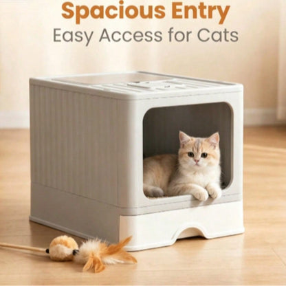 Large Capacity Hidden Drawer Kitty Litter Pan Easy Clean For Indoor Cats