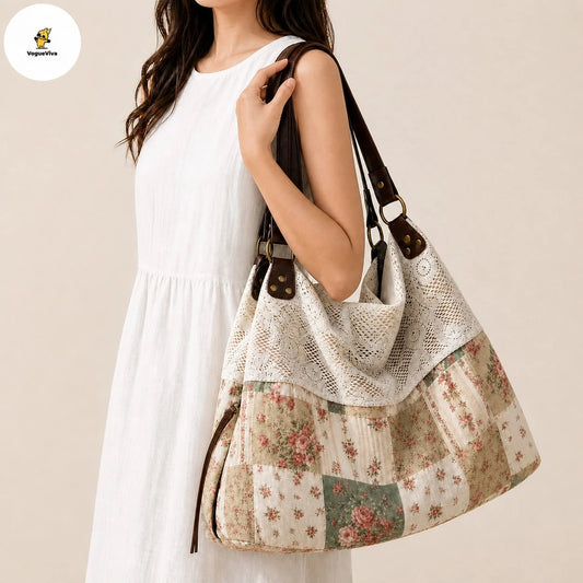 Large Capacity Tote Bag, Foldable Lace Boho Shoulder Purse For Women, Back To School Work Travel, Lightweight Campus Office Bag