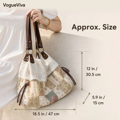 Large Capacity Tote Bag, Foldable Lace Boho Shoulder Purse For Women, Back To School Work Travel, Lightweight Campus Office Bag