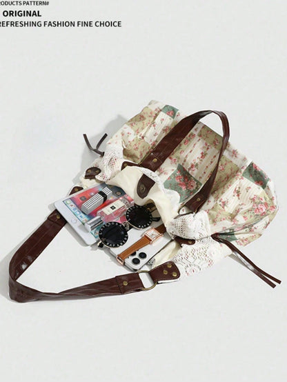 Large Capacity Tote Bag, Foldable Lace Boho Shoulder Purse For Women, Back To School Work Travel, Lightweight Campus Office Bag