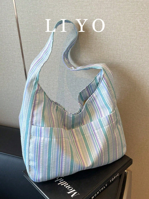 Large Capacity Women's Cloth Bag, Shoulder Bag, Casual Versatile Striped Tote Bag