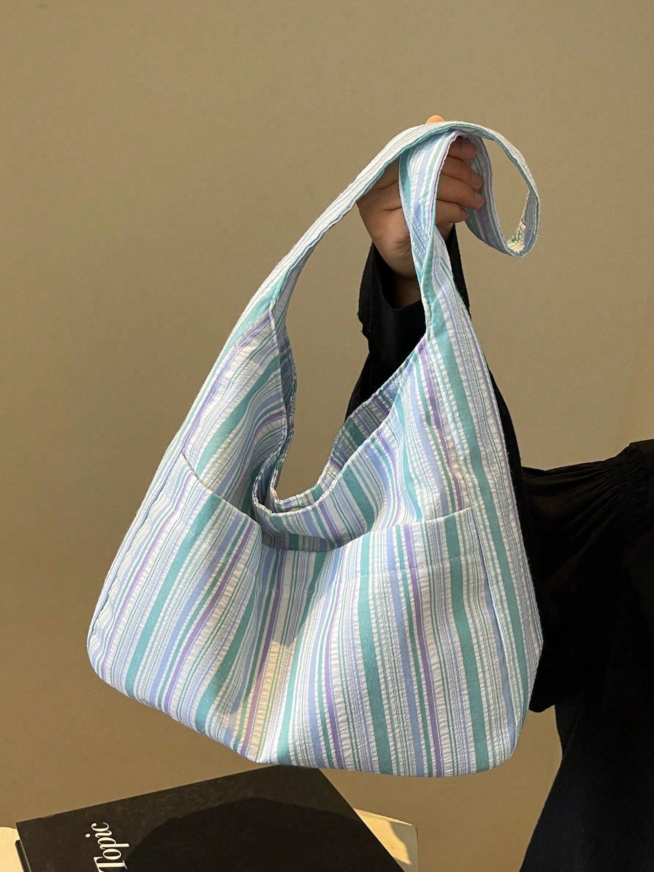 Large Capacity Women's Cloth Bag, Shoulder Bag, Casual Versatile Striped Tote Bag