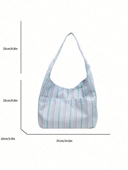 Large Capacity Women's Cloth Bag, Shoulder Bag, Casual Versatile Striped Tote Bag